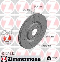 2X Zimmermann Bremsscheibe 100.1240.52 FüR Seat VW Audi Skoda