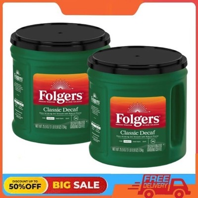 2 Pack Folgers Classic Decaf Ground Coffee, Medium Roast, 25.9 oz Canister