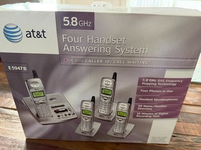 NEW AT&T E5947B Cordless Phone System 4 Handsets 5.8 GHz Answering Machine NOS