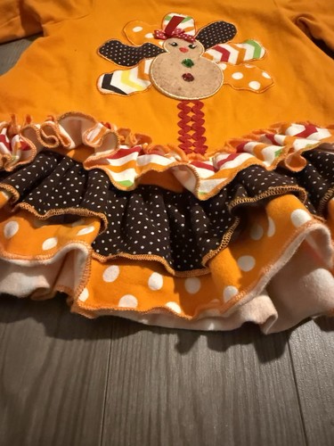 Top Bonnie Jean bambina 18 mesi Ringraziamento tacchino ricamato con volant arancione - Foto 2 di 10