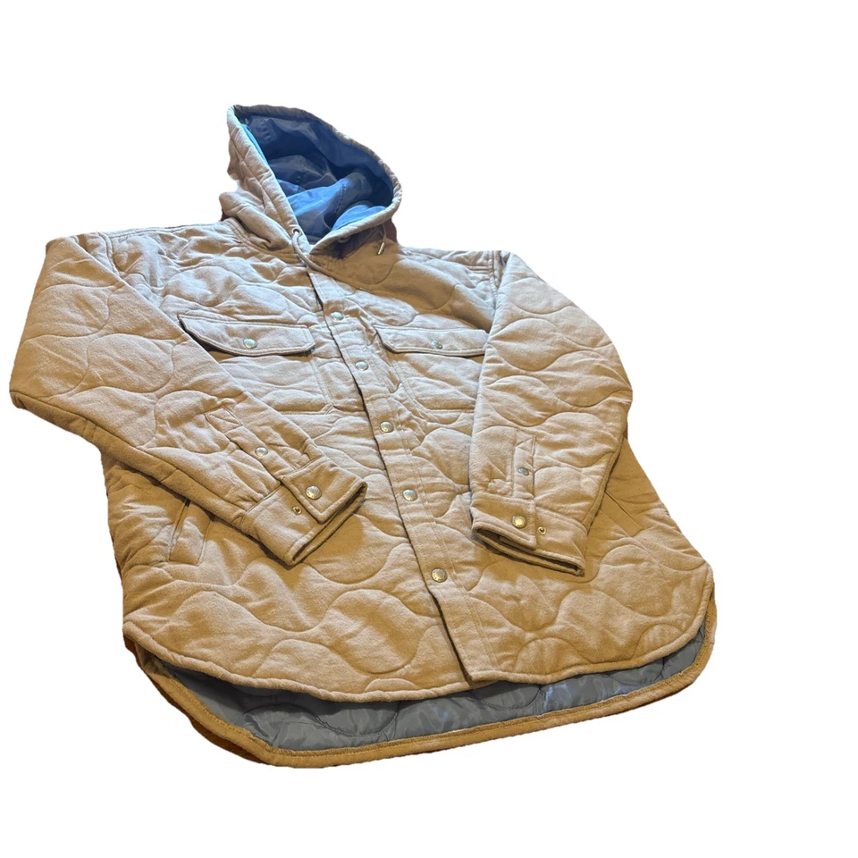 Chaqueta acolchada beige L BDG Urban Outfitters para hombre frontal a presión Foto 3 de 4