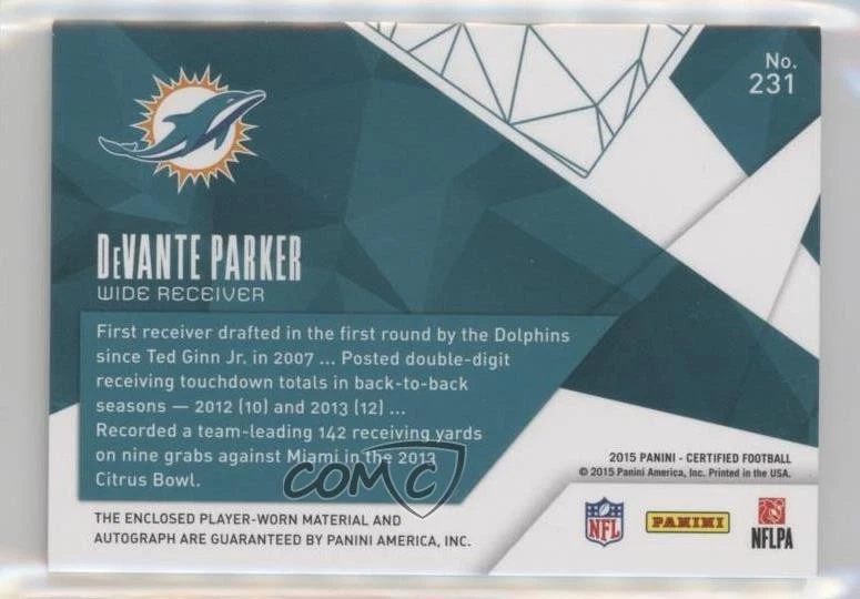 2015 Certified Freshman Fabric /199 Devante Parker #231 Rookie Auto RC - Image 2 of 2