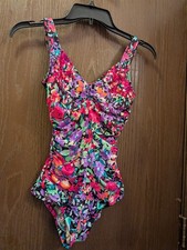 VTG 80s Gabar Bright Floral Tropical One Piece Swimsuit Bathing Suit Sz-8 USA