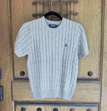 Ralph Lauren Women  s Light Gray Cable-Knit Crewneck Sweater Size S