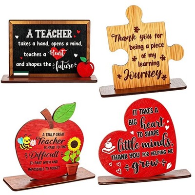 4 Stück Danke Lehrer Geschenke, Holz Tischdekoration 5x5 cm, Mehrfarbig