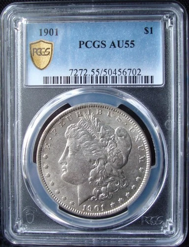 1901 Morgan Silver Dollar - PCGS AU 55 - Gold Shield