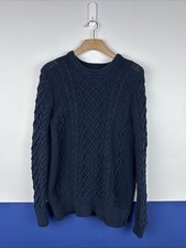 J. Crew 100 Cotton Mens Cable Knit Thick Chunky Navy Blue Fisherman Sweater M