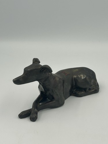 Vintage Art Deco liegender Windhund Metall Figur Aufkleber Chicago IL Souvenir