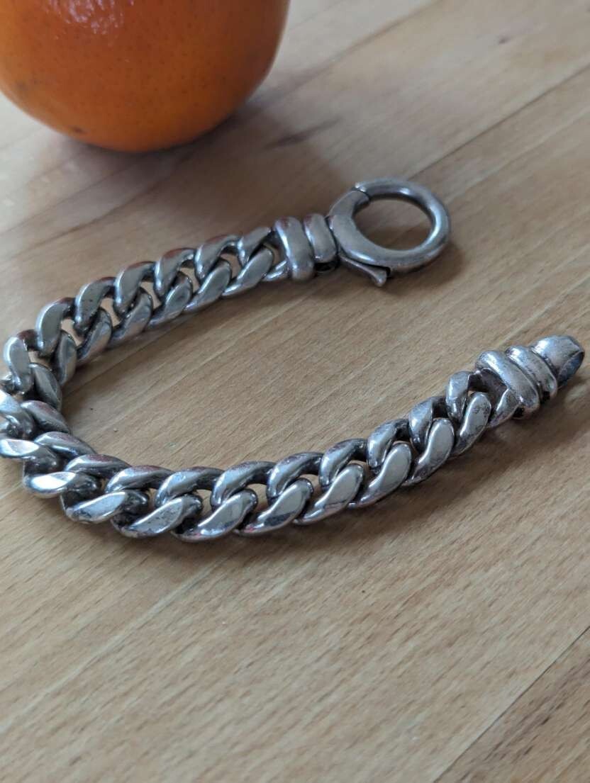 Solid 925 Silver Bracelet 164g Flat Curb Spring R… - image 2