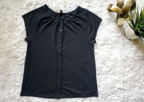 New Banana Republic Cap Sleeve Gathered Neck Button-Down Top Size Small Black - Picture 4 of 10