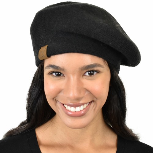 C.C Soft Acrylic Knit & Eco Friendly Recycled Yarn French Style Warm Beret Hat - Picture 4 of 26