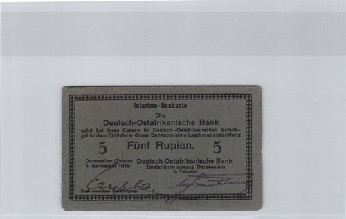 Afrika Deutsche Deutsch-Ostafrikanische 5 Rupees 1.11.15 N° 74910 Pick 34d