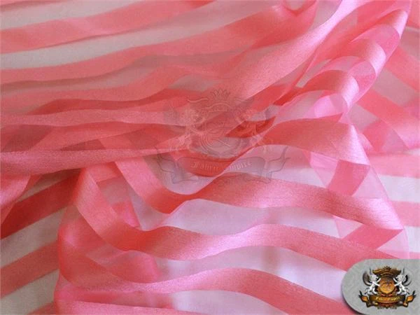 Tela a rayas de organza coral / 60" de ancho / Vendido por yarda Foto 2 de 2
