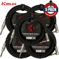 5-PACK Kirlin 10 FT Cable 1/4" Right-Angle Electric Patch Cord Guitar Black