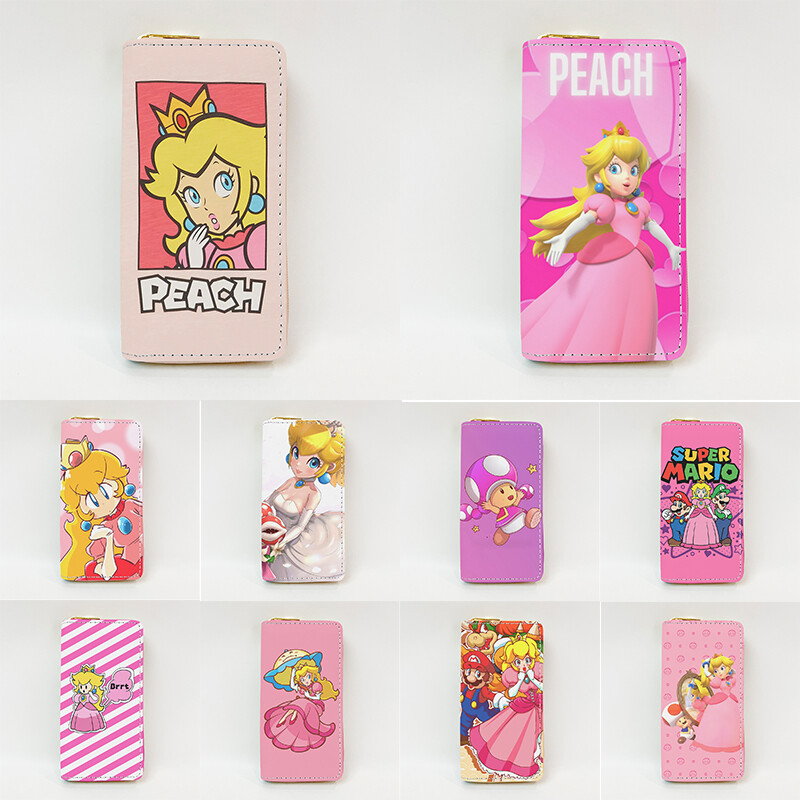 Princess Peach Women Wallet Long Zip Wallet Handbags Leather