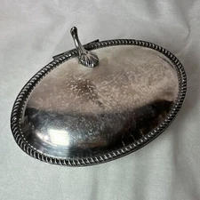 Vintage Silver-Plated Crumb Catcher Dish Hinge Lid Thumb Silent Butler Tray