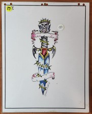 1995 Spaulding Rogers Spider Webb VINTAGE Tattoo Flash Sheet SHOP USED Dagger