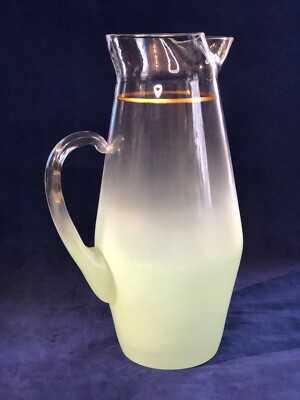 Vintage Mid Century Blendo Half Frosted Green Glass Pitcher Ice Tea Lemonade