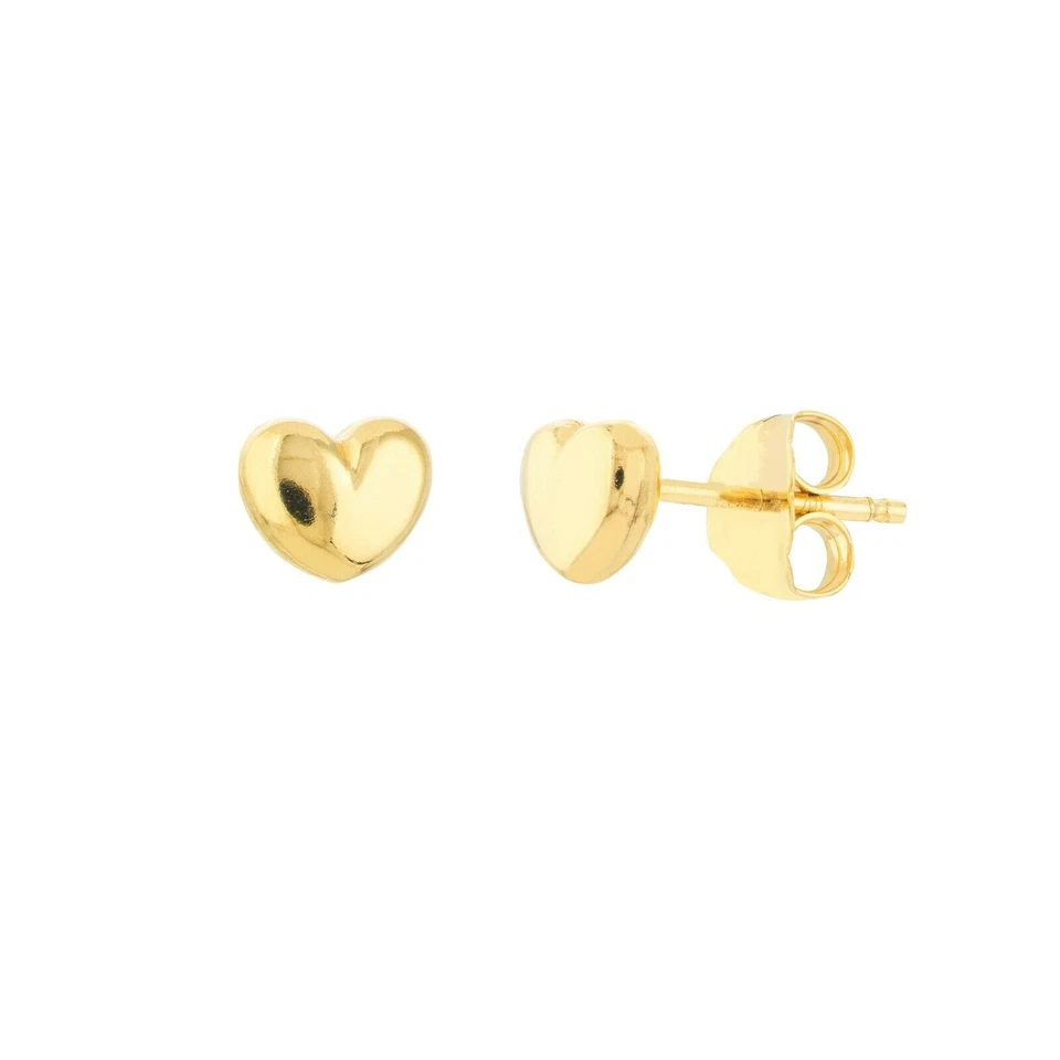 Puffed Heart Stud Earring Real 14K Yellow Gold