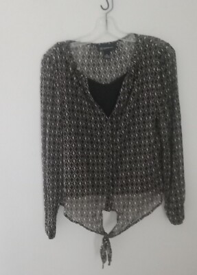 I N C Women's 2 Pc.Multicolored V-neck Long Sleeve Tie Front Blouse Sz Med.pet.