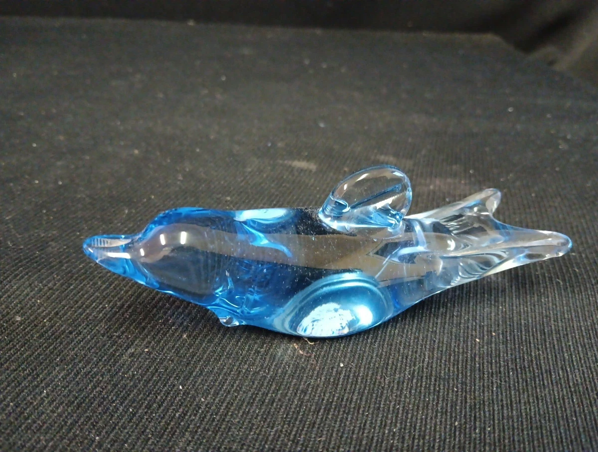 JOLIE STATUE EN CRISTAL D ARQUES dauphin bleu TRES BIEN