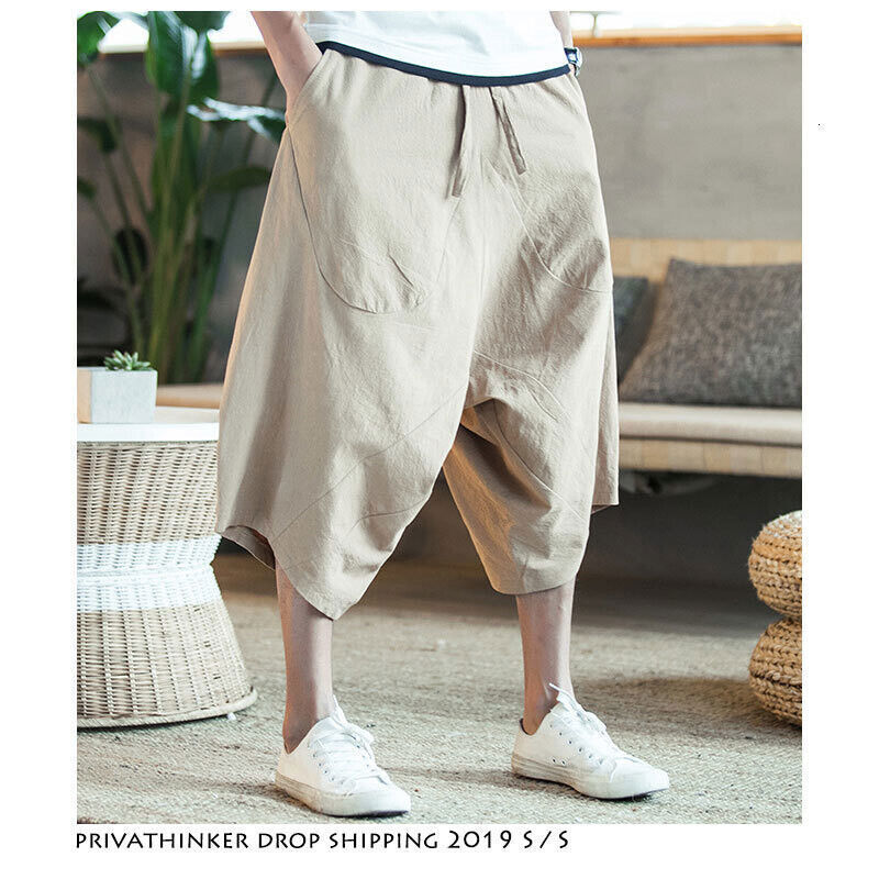 Men's Harajuku Harem Cotton Linen Jogger Sweatpants Loose Style