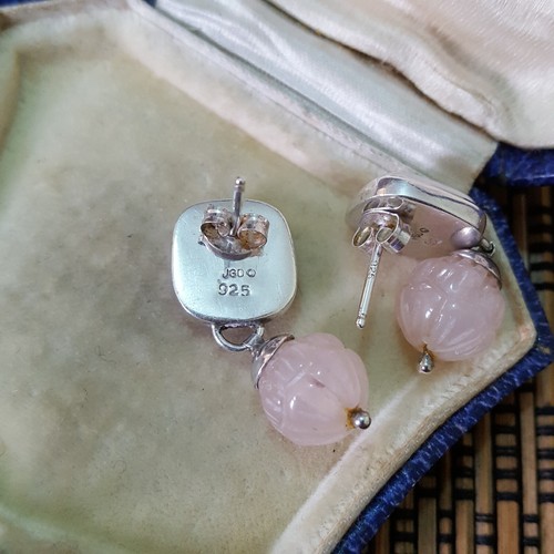 Janice Girardi 925 Sterling Silver Earrings, Rose Quartz And Button Pearls - Picture 6 of 6