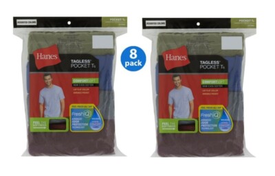 Hanes Men's FreshIQ  ComfortSoft  Dyed Assorted Colors Pocket T-Shirt  8-Pack