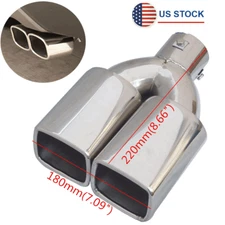 Chrome Stainless Car Exhaust Muffler Tip Dual Square Tail Pipe Cover 2.5" Inlet