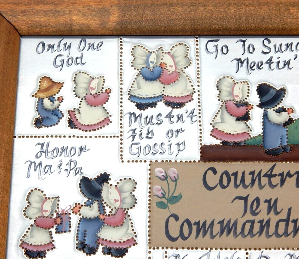 Tin Punched Ten Commandments Framed Religious Folk Art Amish Inspired Art - Image 4 of 4