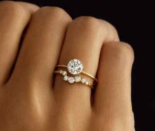 Simulated Diamond 14K Yellow Gold Plated Wedding Bridal Ring Set 2Ct Round Cut