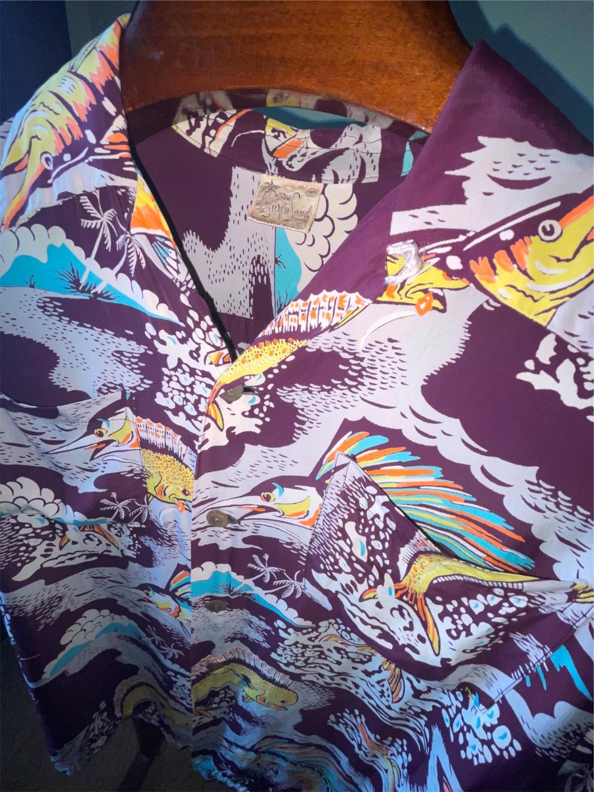 VTG 40S 50S MENS M SILK HAWAIIAN MARLIN SWORDFISH… - image 5