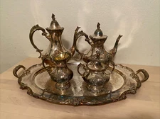 Reed & Barton, King Francis Coffee and Tea Set - Five Pieces - Tray Sugar Bowl