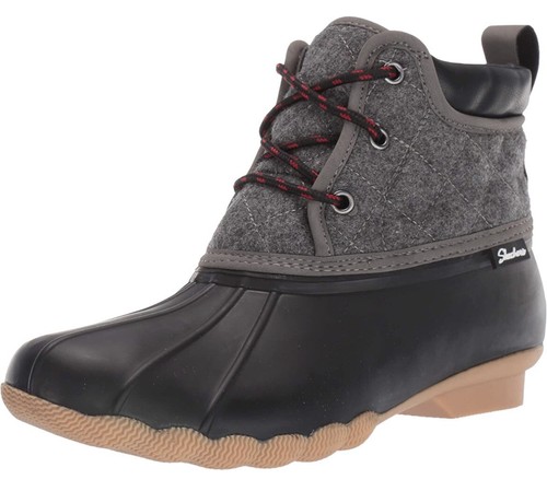Skechers Women’s Pond Lil-Puddles 44376 Black Gray Quilted Duck Boots Shoes Sz 6