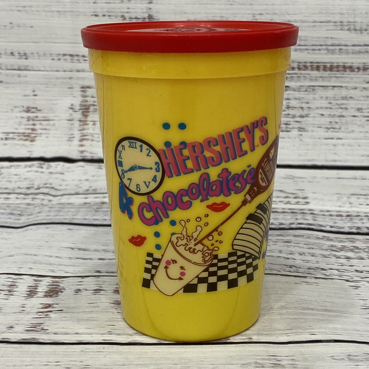 Vintage 1992 Hersheys Chocolate Milk Plastic Yellow Red Lid