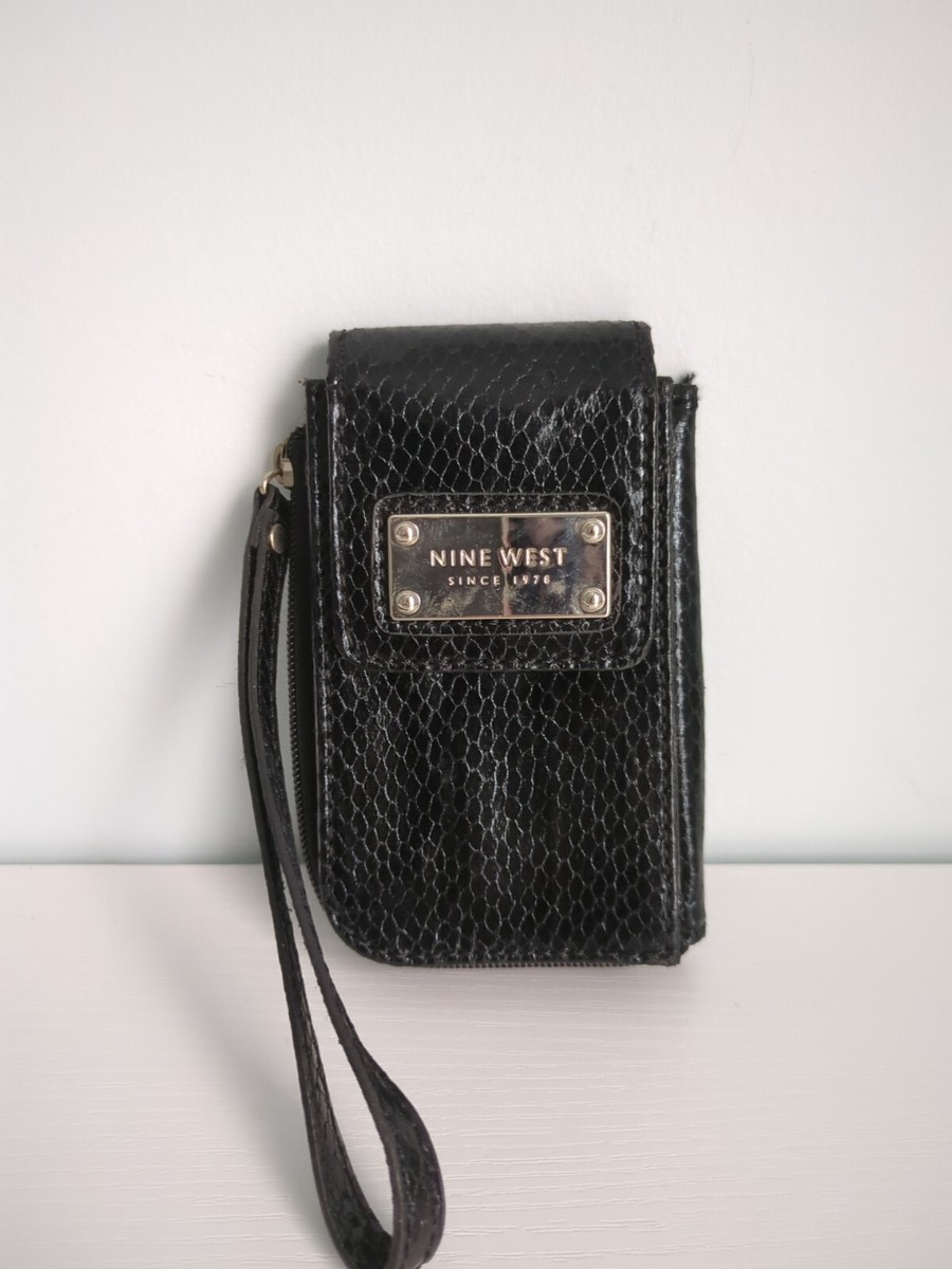 NINE WEST Women's wristlet Wallet black Faux leather croc or