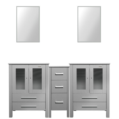 60'' Gray Bathroom Vanity Vessel Sink Set Small  Cabinet Faucet Combo No Mirror