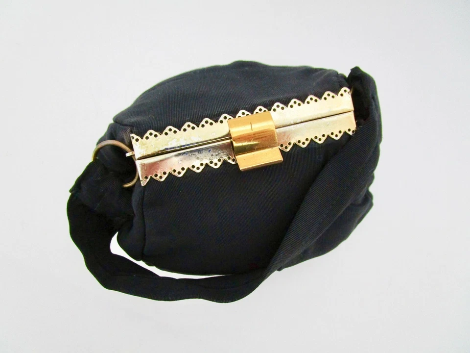 Vintage 40s 50s Small Black Acetate Brass Top Handle Purse - Image 2 of 4