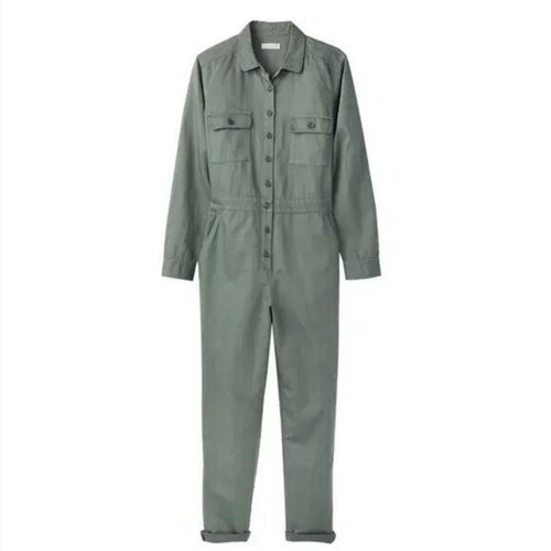 NWT $198 Outerknown Utility Sea Button Front Long Sleeve Jumpsuit Green Medium - 第 1/9 張圖片
