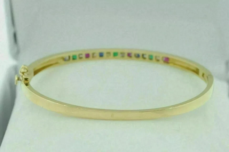 5cts Princess Cut Ruby Emerald Gemstone Lab-Created Bracelet Yell Gold Plated 7" - Image 2 of 4