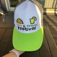 Taco and Tequila Festival Trucker Hat Cap Lime Green BIll White/Gray  Snapback