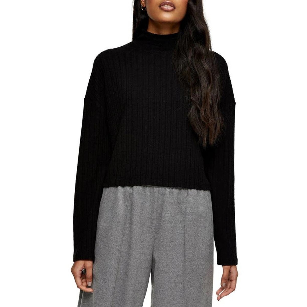 TOPSHOP | Size 8 | Mock Neck Rib Top In Black | New With Tags