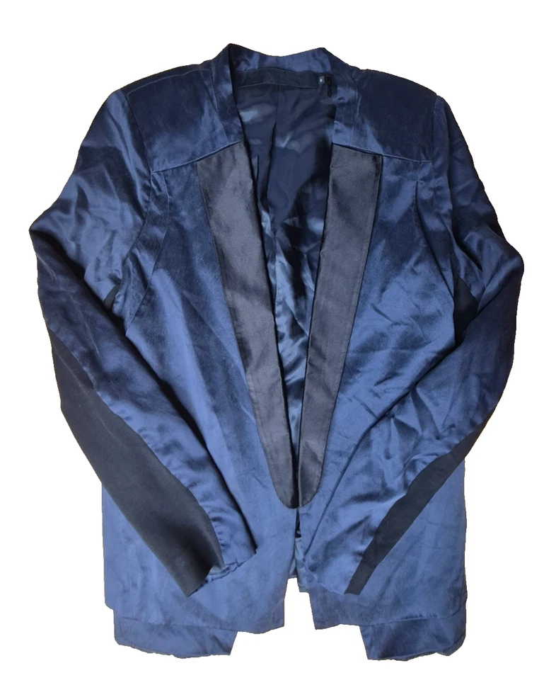 VTG L.A.M.B. Gwen Stefani Navy Blue Silk Tuxedo Blazer SZ 2 100% Silk Satin Trim - Image 3 of 4