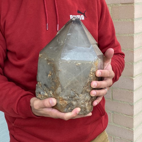 NATURAL LARGE SMOKY CRYSTAL QUARTZ POINT NOT POLISHED COLOMBIA 17LB UNIQUE PIECE - Picture 14 of 22