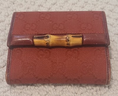 GUCCI VINTAGE BAMBOO RED MATERIAL / LEATHER WALLET / COIN / BIFOLD, WOMEN