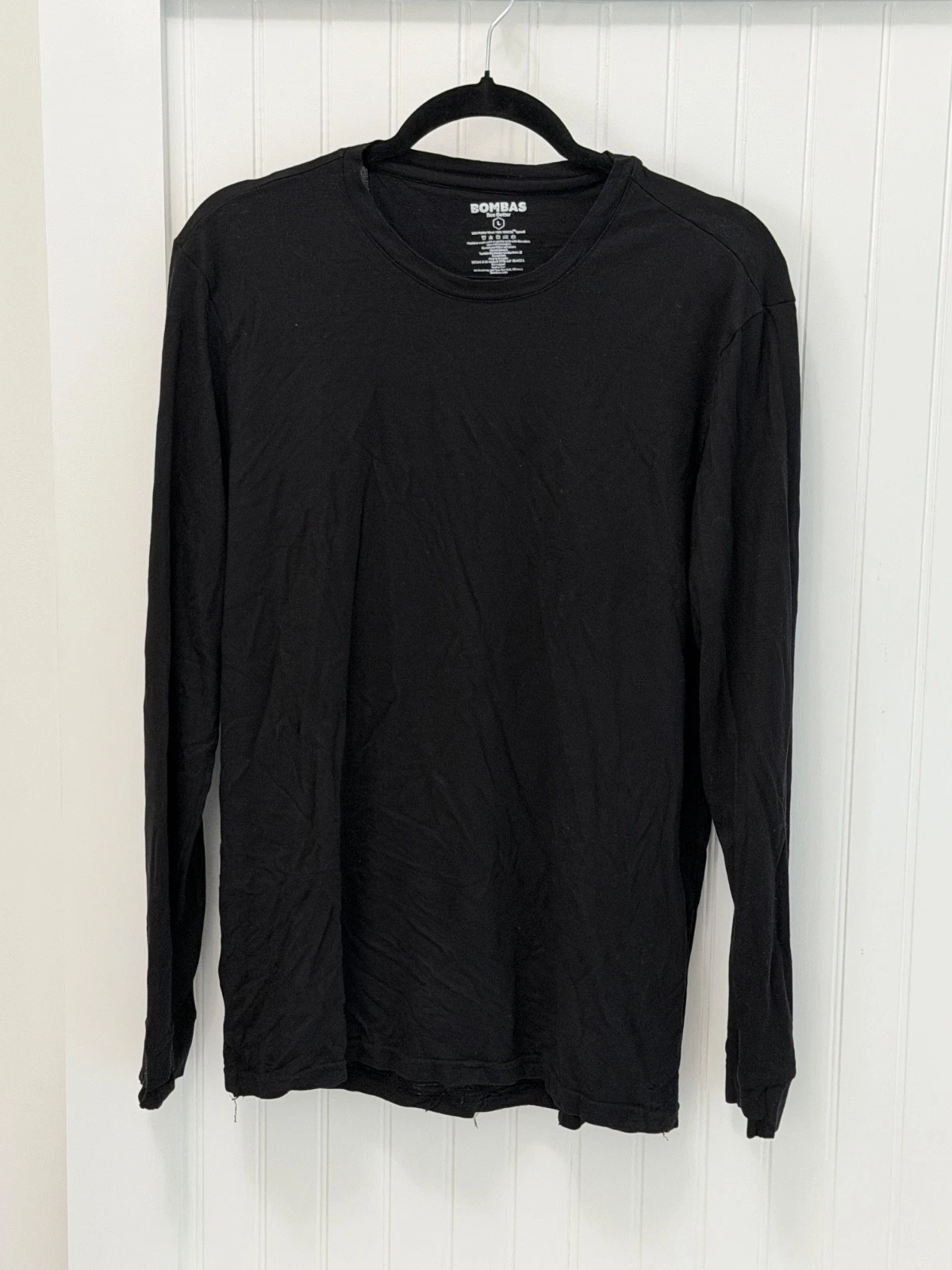 Bombas Merino Wool Blend Shirt Mens L Black Long Sleeve Base Layer Activewear