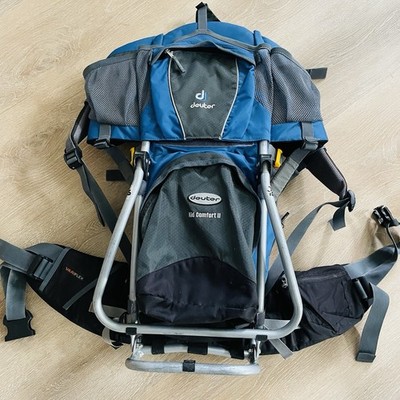 Deuter Kid Comfort II Active Child Carrier Hiking Backpack 40LB Limit Blue Gray