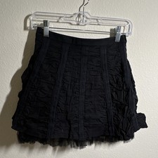 Vintage Betsey Johnson Womens Black Solid Polyester Tulle Ruffle Mini Skirt