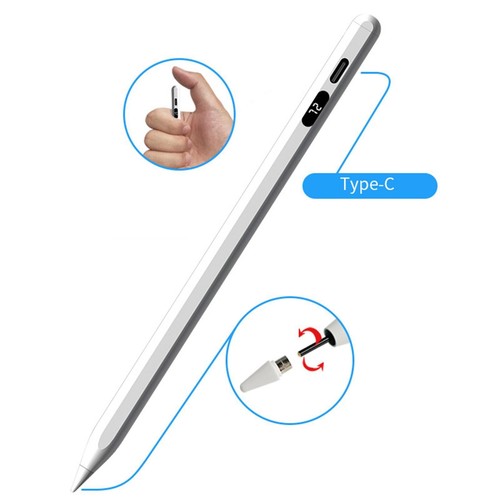 Stylet Capacitif Universel Pour Écrans Tactiles - Compatible Tablettes & Smartphones - Pointe Précise Métal - 6 Pointes De Rechange + Câble USB-C - Sans Bluetooth