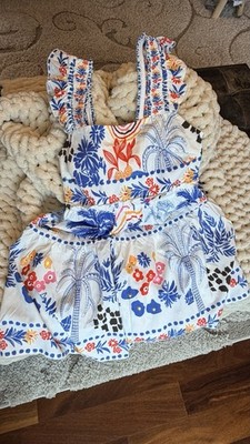 Women s Smocked Summer Sundress Floral Tropical Print Ruffle Strap Fit Flare